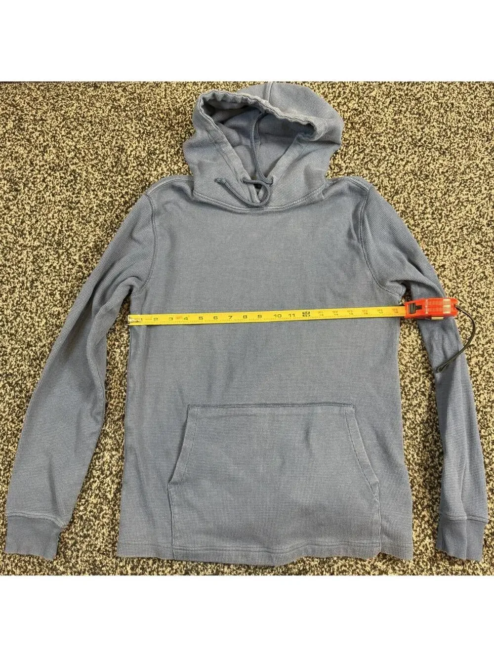Gray waffle knit hoodie with a relaxed fit size small